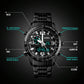 Waterproof Dual Movement Men Watch with Steel Strap - Black