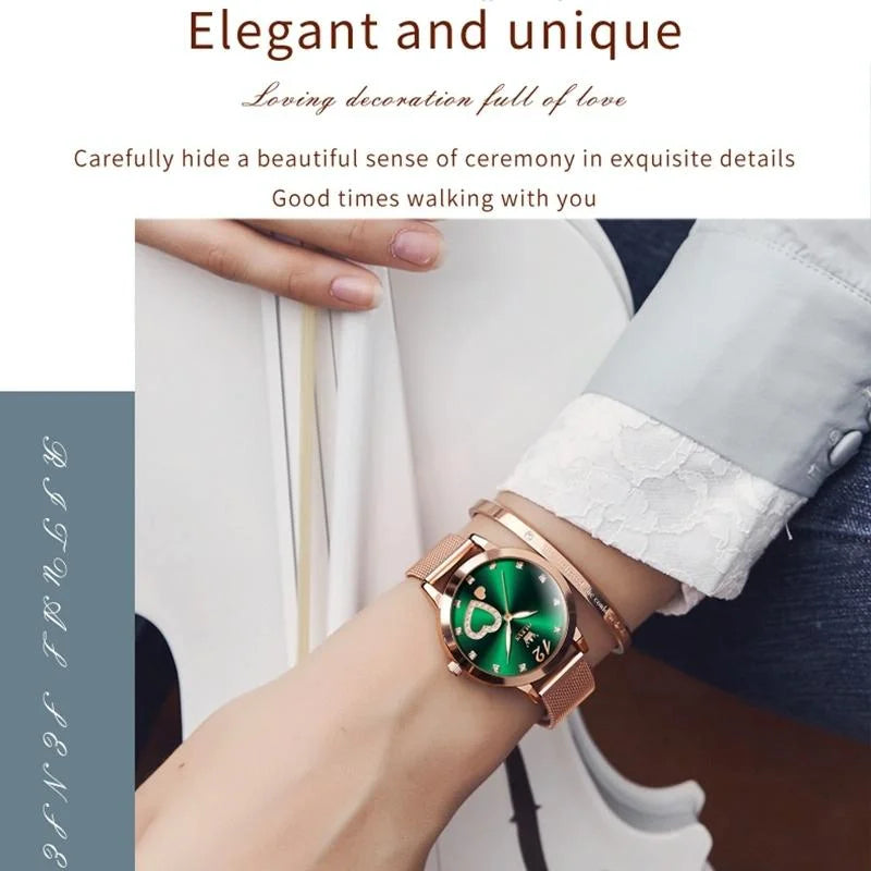Waterproof Heart-shaped Women Quartz Watch - Blue - Fashion