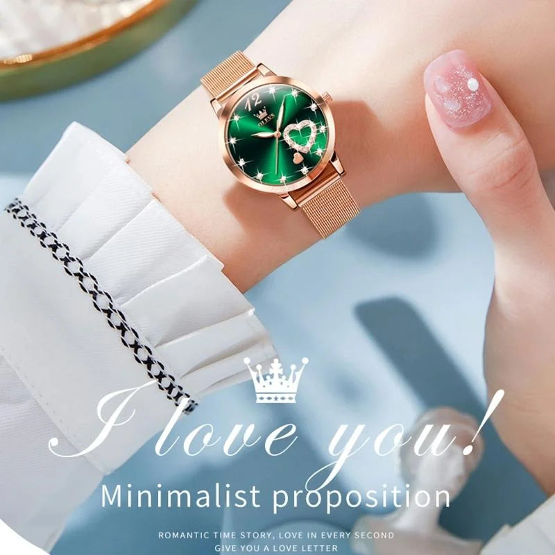 Waterproof Heart-shaped Women Quartz Watch - Green