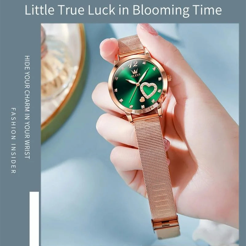 Waterproof Heart-shaped Women Quartz Watch - Rose Gold