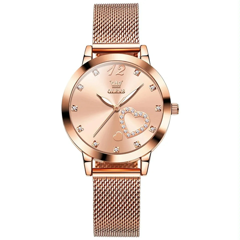 Waterproof Heart-shaped Women Quartz Watch - Rose Gold