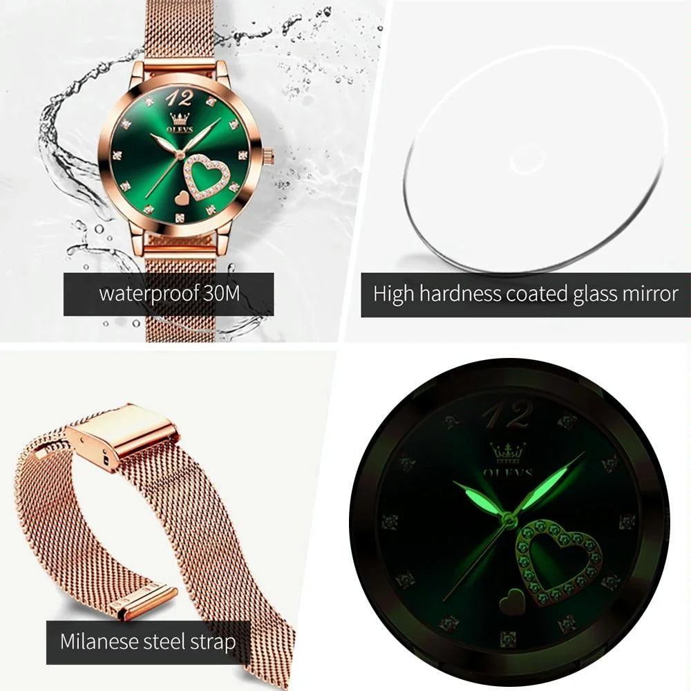 Waterproof Heart-shaped Women Quartz Watch - Rose Gold