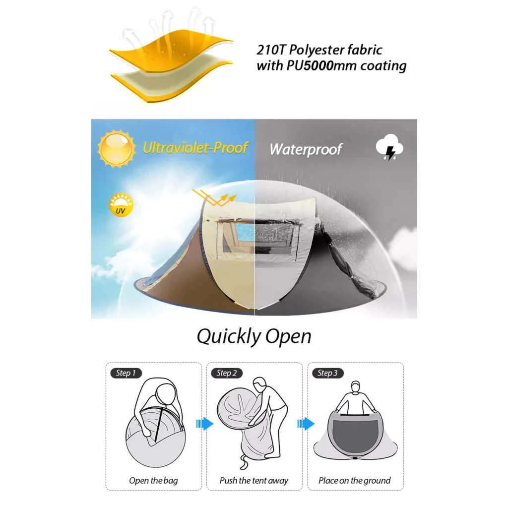 Waterproof Instant Up Beach Camping Tent 3 Person Pop up