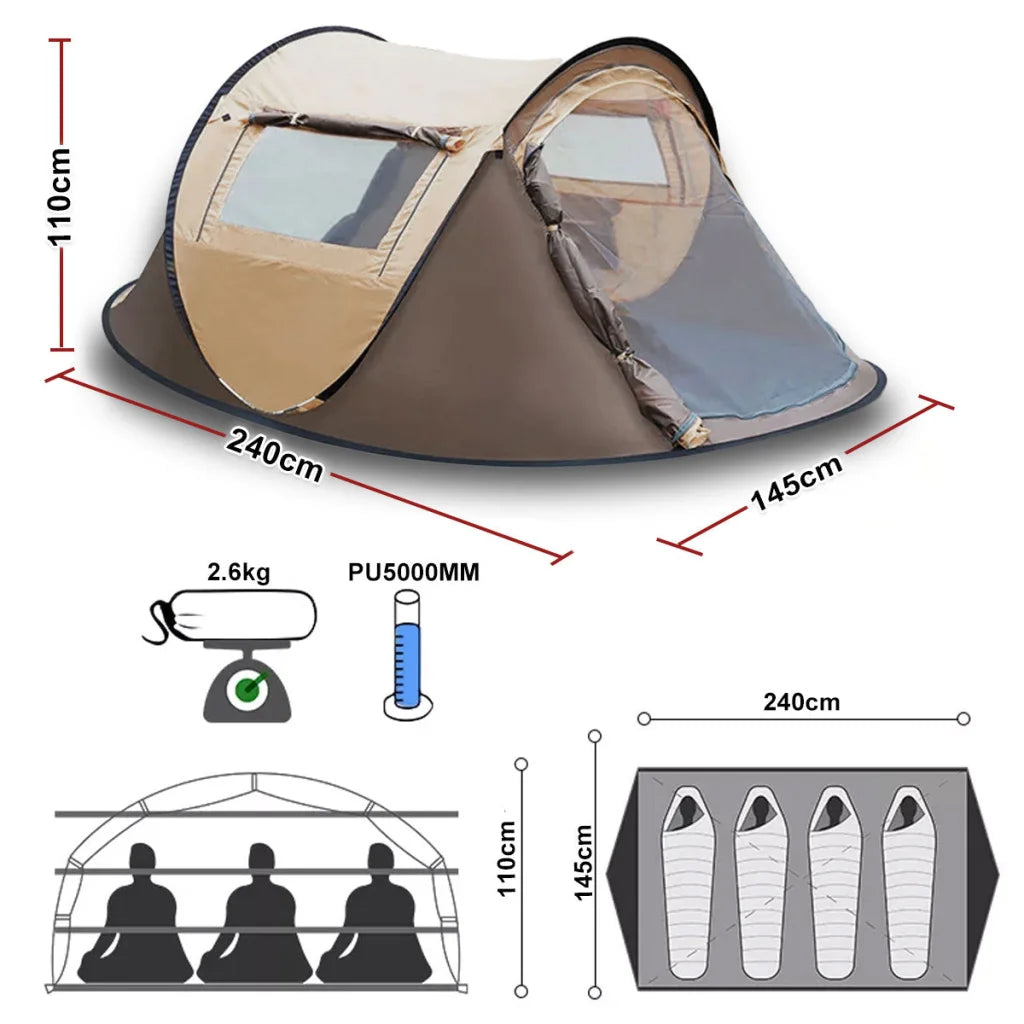 Waterproof Instant Up Beach Camping Tent 3 Person Pop up
