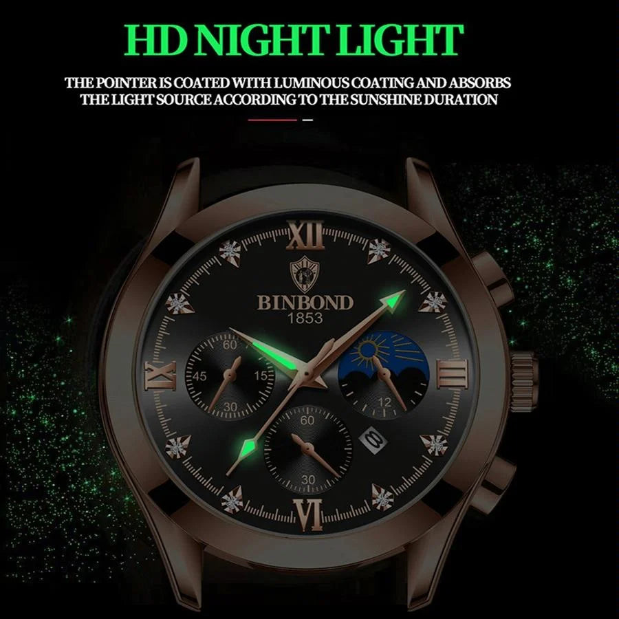 Waterproof Luminous Men Watch with Calendar - Rose Gold
