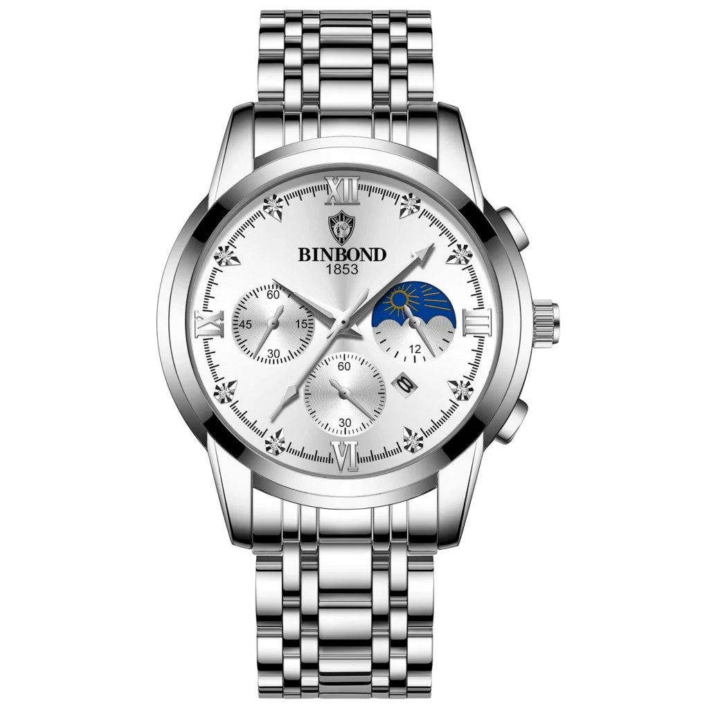 Waterproof Luminous Men Watch with Calendar White Steel