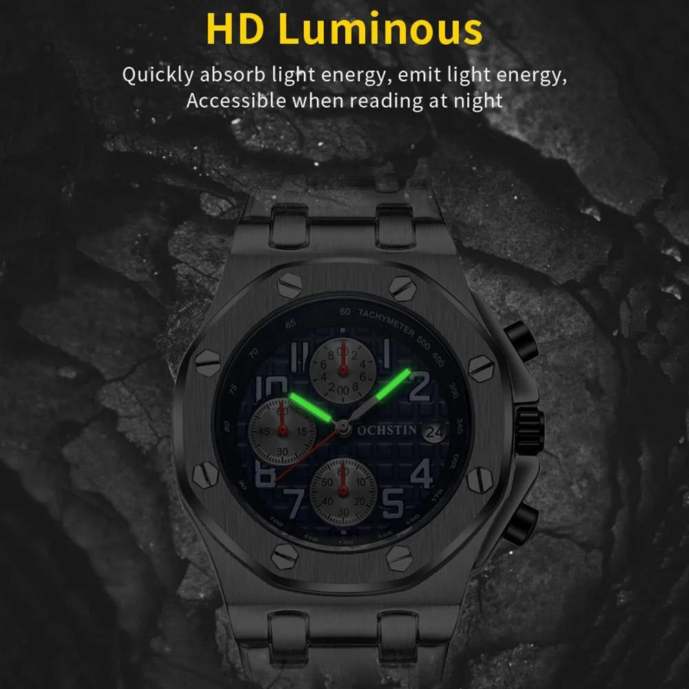 Waterproof Luminous Men Watch with Steel Strap - 6100d