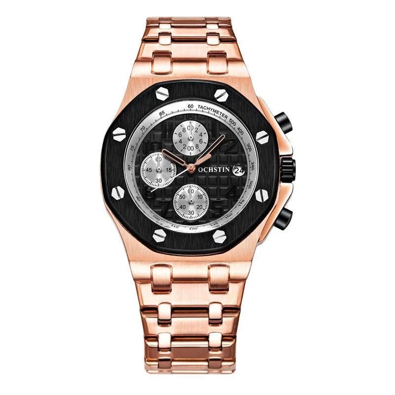 Waterproof Luminous Men Watch with Steel Strap - 6100d