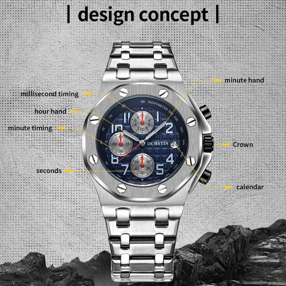 Waterproof Luminous Men Watch with Steel Strap - 6100d