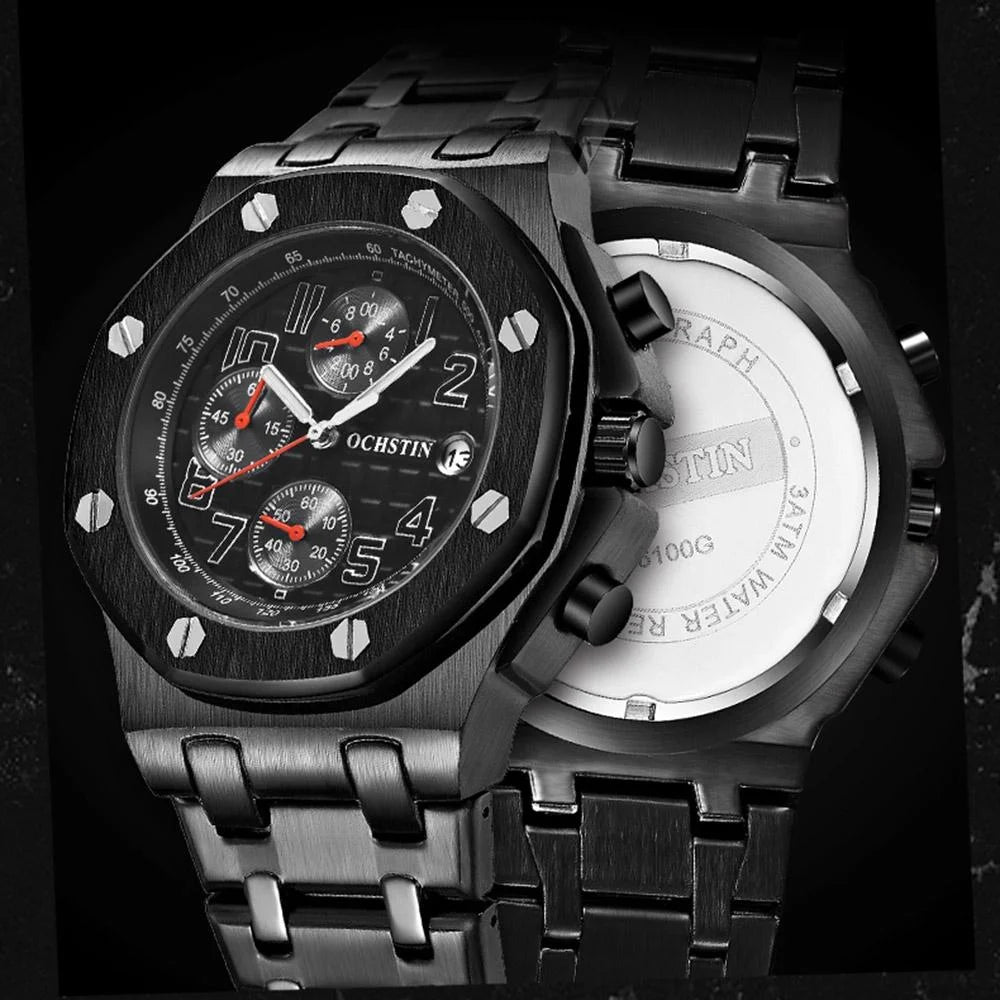 Waterproof Luminous Men Watch with Steel Strap - 6100d