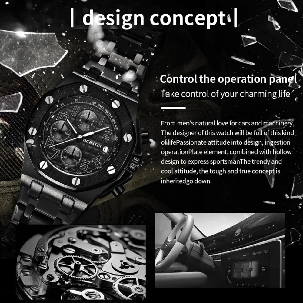 Waterproof Luminous Men Watch with Steel Strap - 6100d