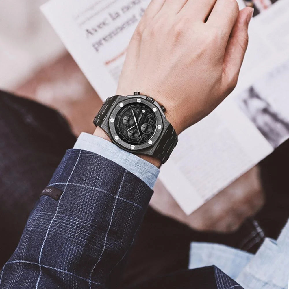 Waterproof Luminous Men Watch with Steel Strap - 6100d