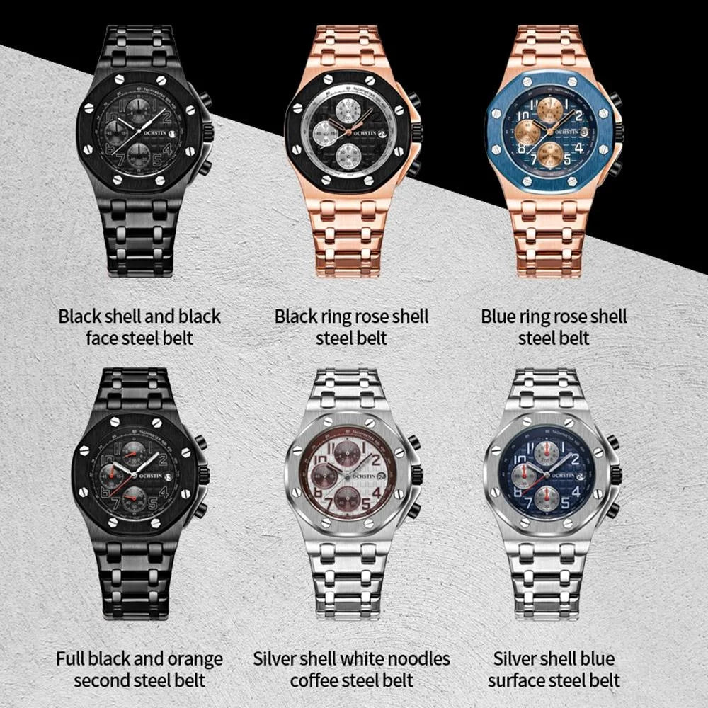 Waterproof Luminous Men Watch with Steel Strap - 6100d