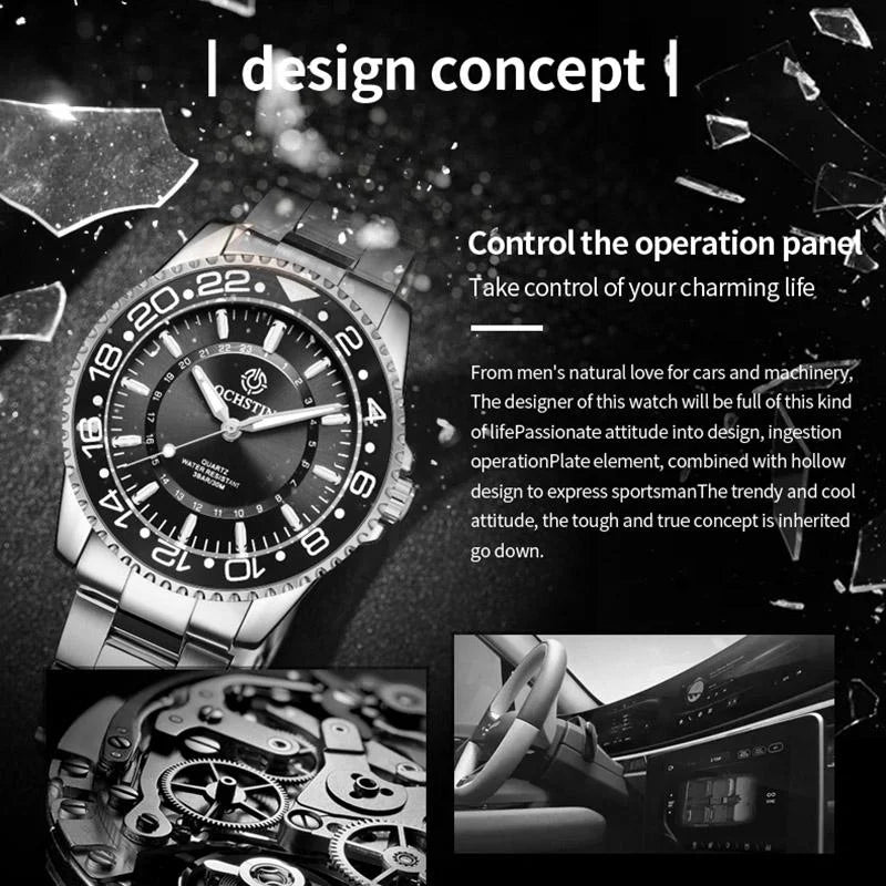 Waterproof Luminous Men Watch with Steel Strap