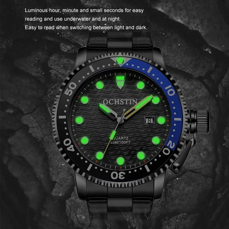 Waterproof Luminous Men Watch with Steel Strap