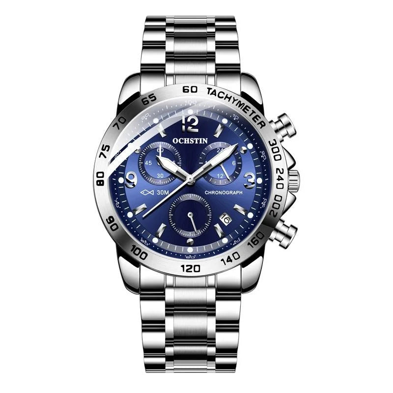 Waterproof Luminous Men Watch with Steel Strap - Silver