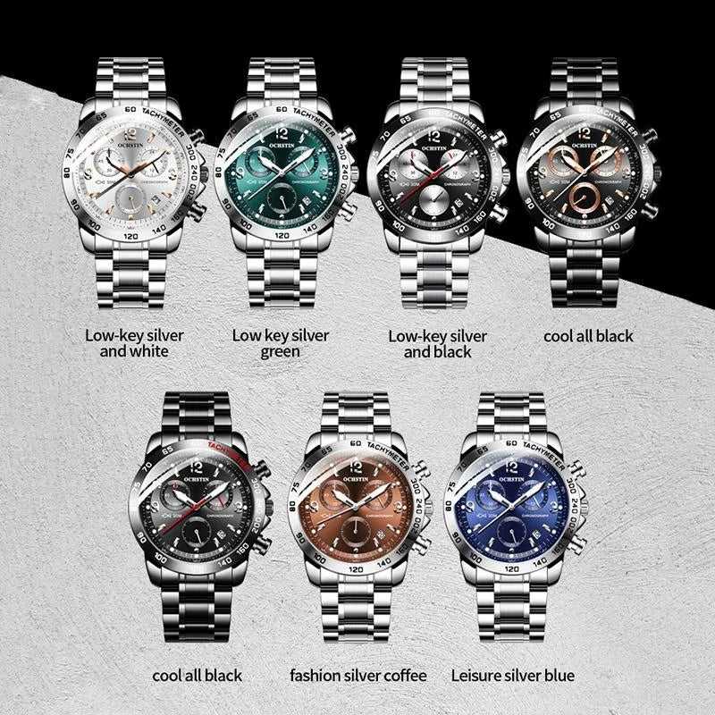 Waterproof Luminous Men Watch with Steel Strap - Silver