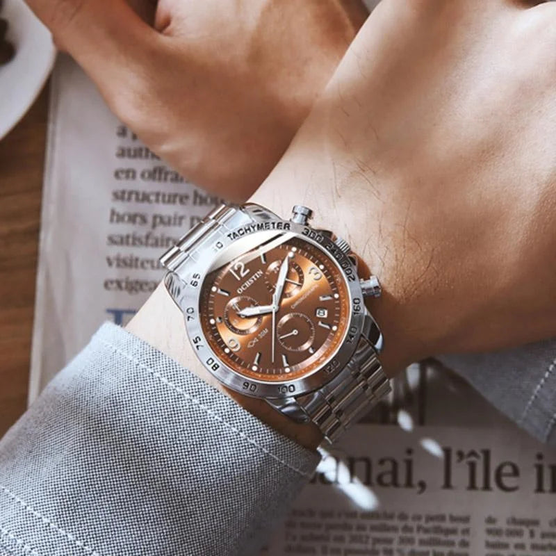 Waterproof Luminous Men Watch with Steel Strap - Silver
