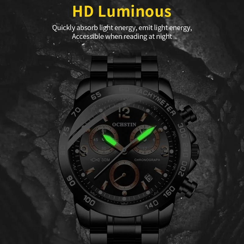 Waterproof Luminous Men Watch with Steel Strap - Silver
