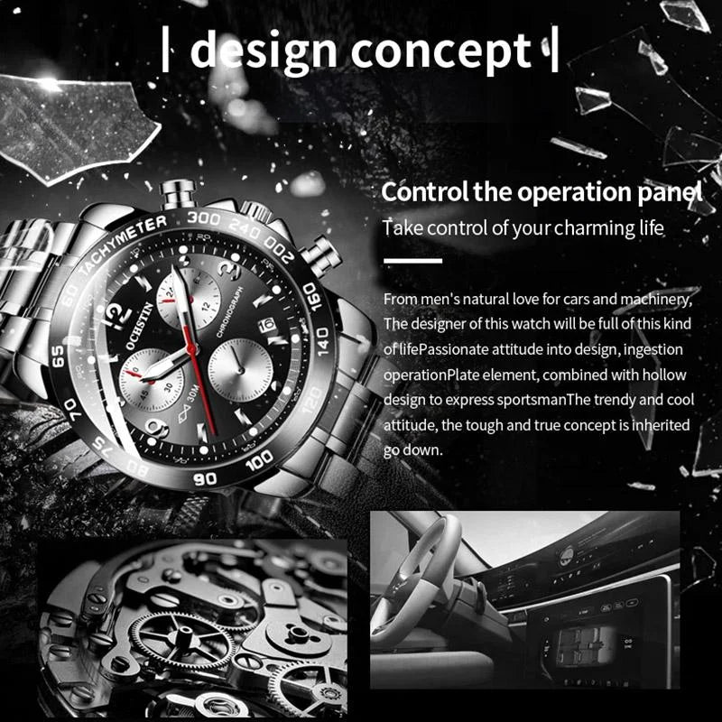 Waterproof Luminous Men Watch with Steel Strap - Silver