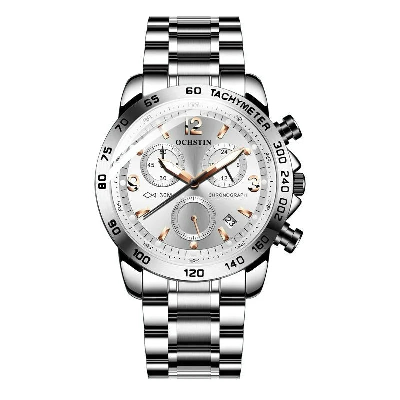 Waterproof Luminous Men Watch with Steel Strap - Silver