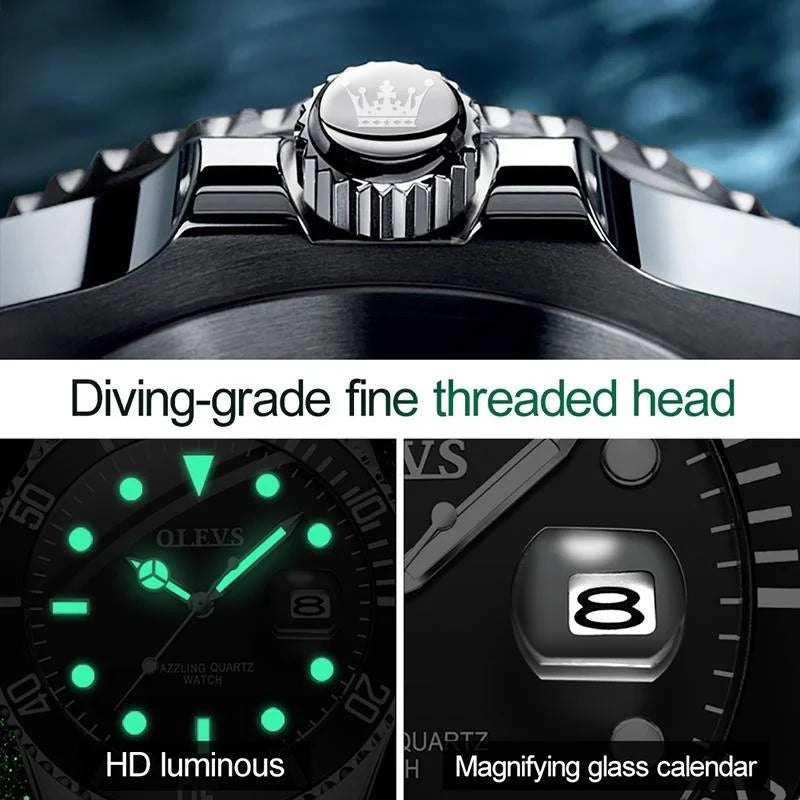 Waterproof Luminous Quartz Watch for Men - Black