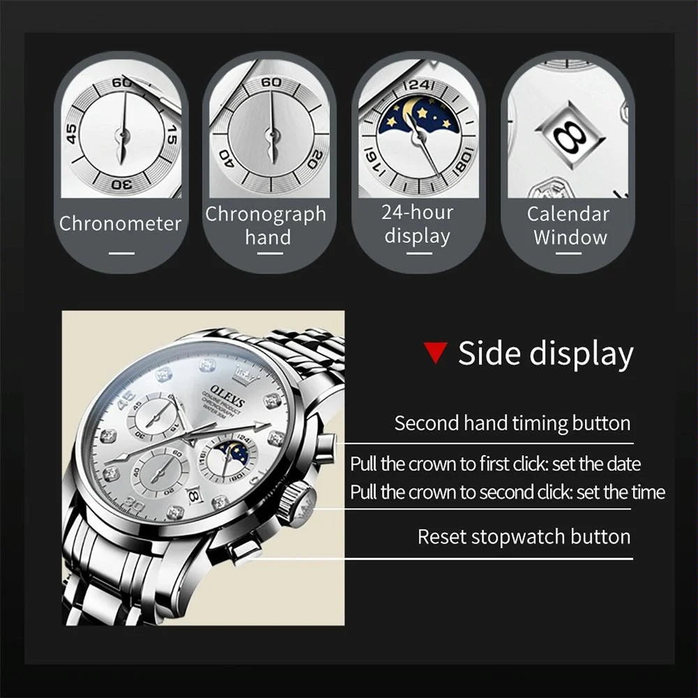 Waterproof Luminous Quartz Watch for Men - Multifunctional