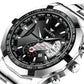 Waterproof Men Calendar Watch - Black Leather White Steel