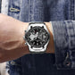 Waterproof Men Calendar Watch - Black Leather White Steel