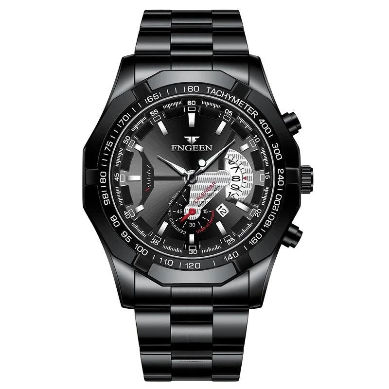 Waterproof Men Calendar Watch - Black Steel Black Surface