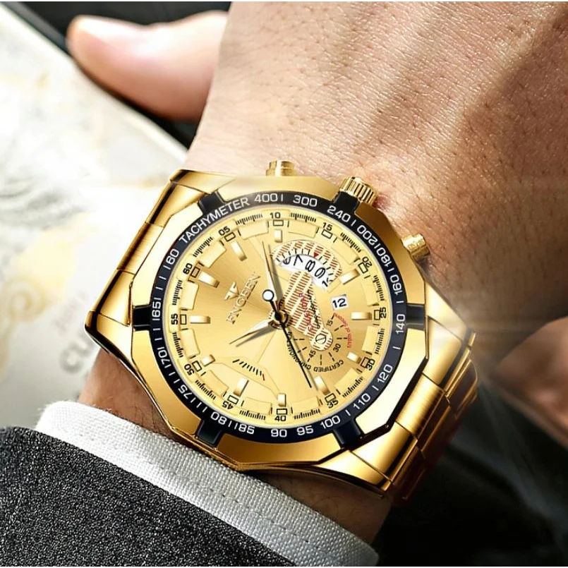 Waterproof Men Calendar Watch - Full Gold Black Surface