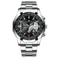 Waterproof Men Calendar Watch - White Steel Black Surface