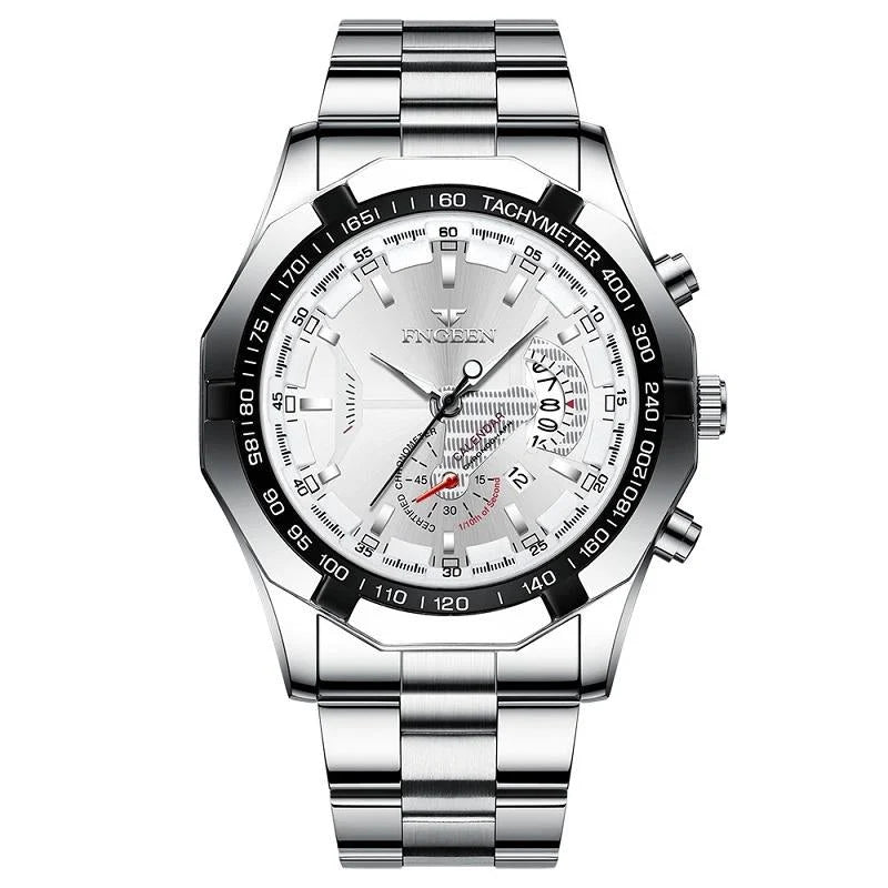 Waterproof Men Calendar Watch - White Steel White Surface