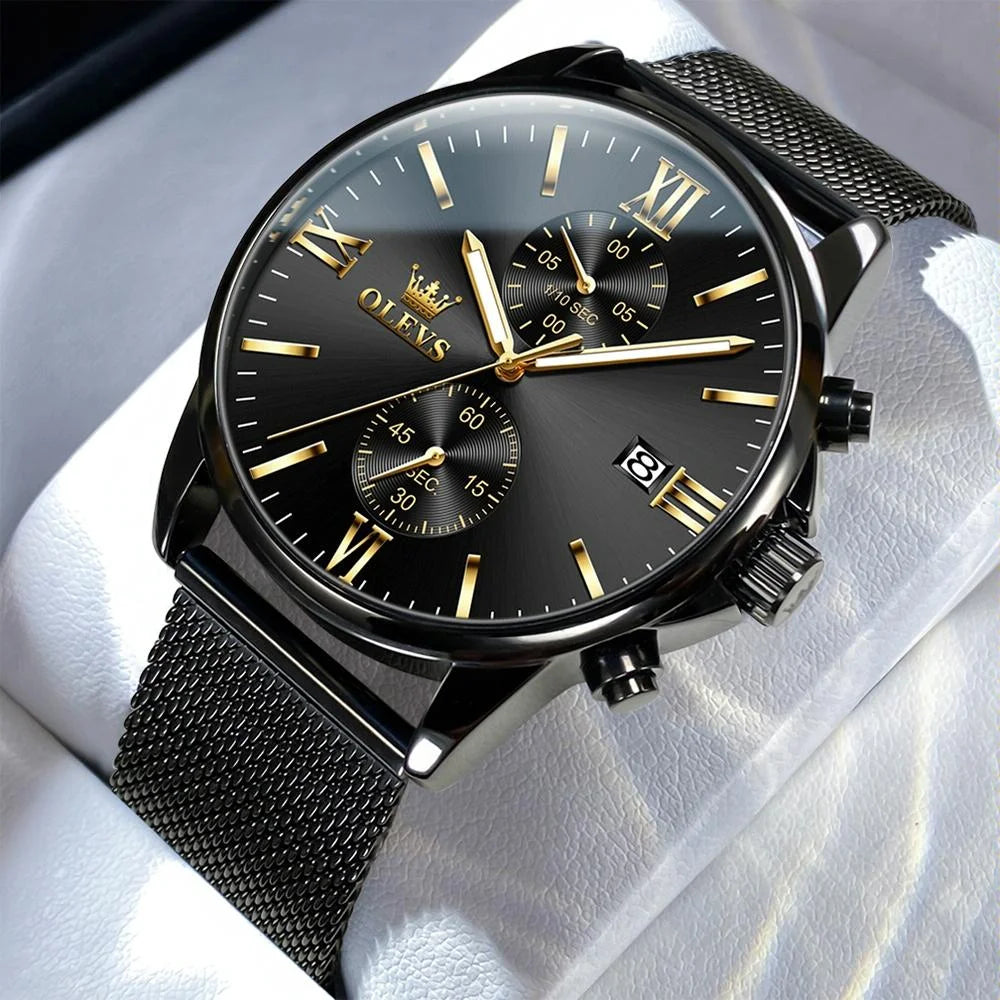Waterproof Men Chronograph Quartz Watch with Luminous Dial