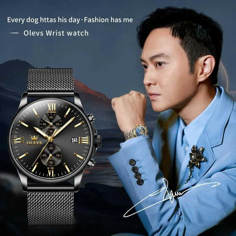 Waterproof Men Chronograph Quartz Watch with Luminous Dial