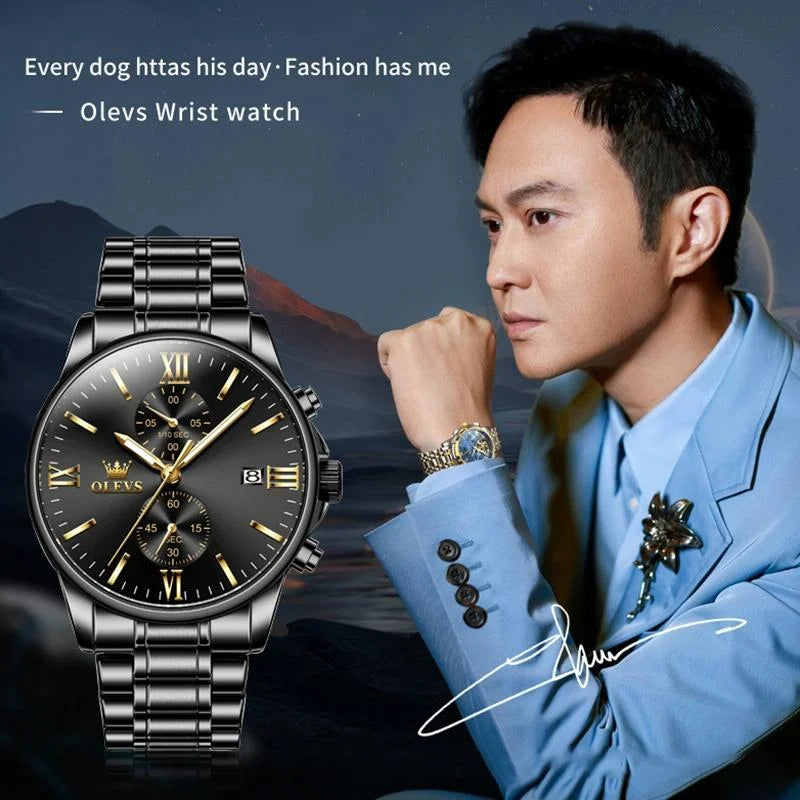 Waterproof Men Chronograph Quartz Watch with Luminous Dial