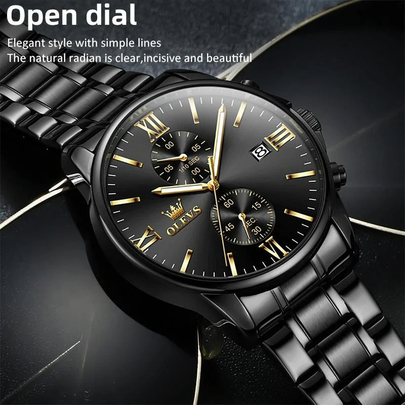 Waterproof Men Chronograph Quartz Watch with Luminous Dial
