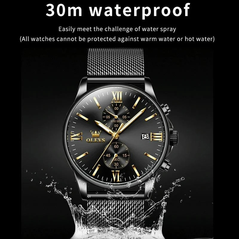 Waterproof Men Chronograph Quartz Watch with Luminous Dial