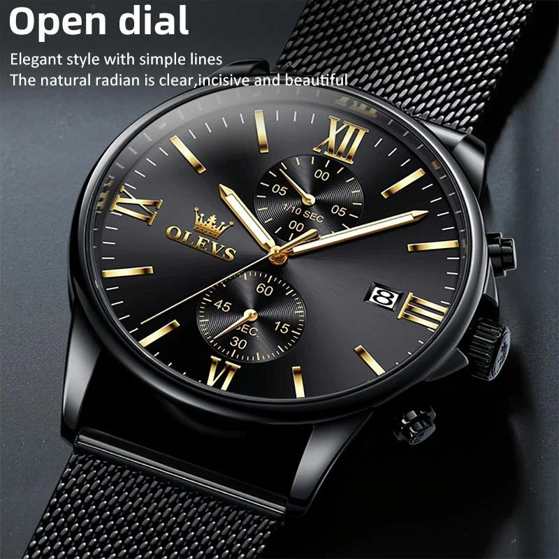 Waterproof Men Chronograph Quartz Watch with Luminous Dial