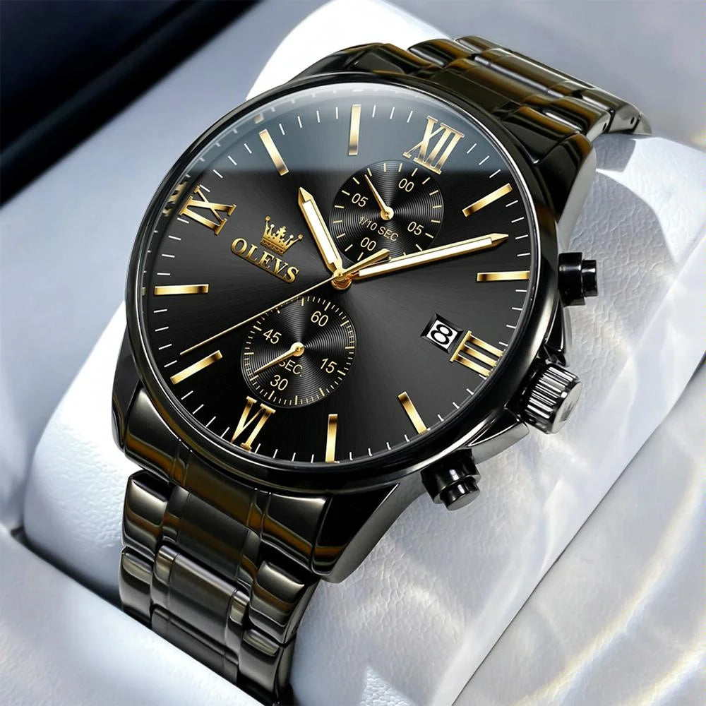 Waterproof Men Chronograph Quartz Watch with Luminous Dial