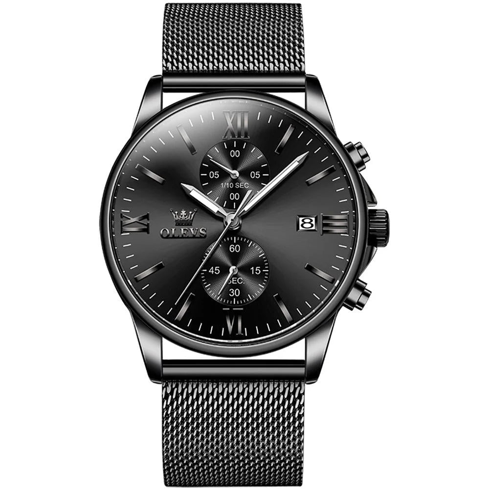 Waterproof Men Chronograph Quartz Watch with Luminous Dial