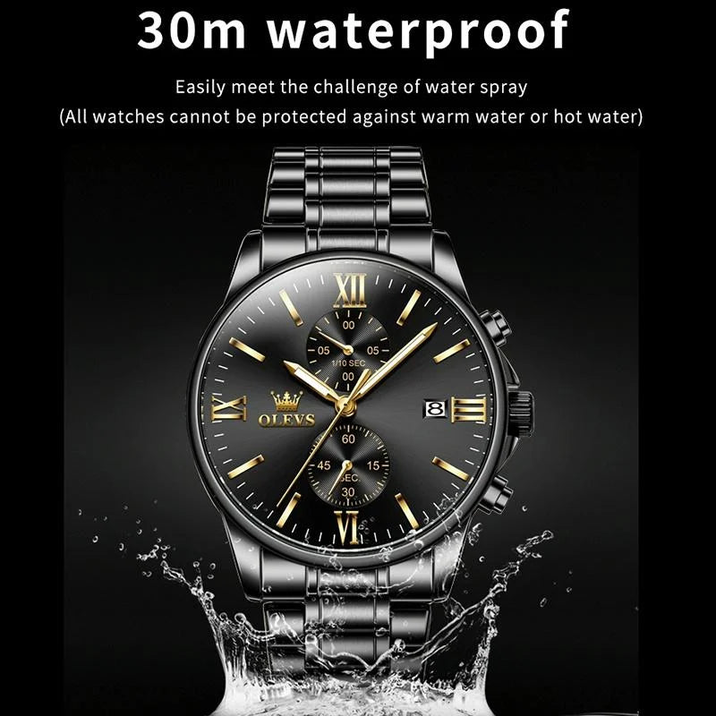 Waterproof Men Chronograph Quartz Watch with Luminous Dial