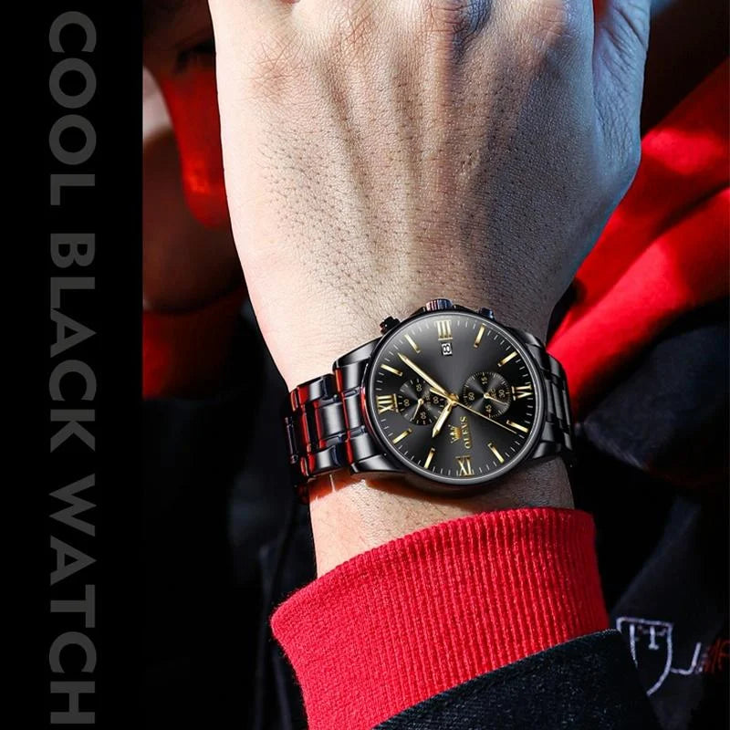 Waterproof Men Chronograph Quartz Watch with Luminous Dial