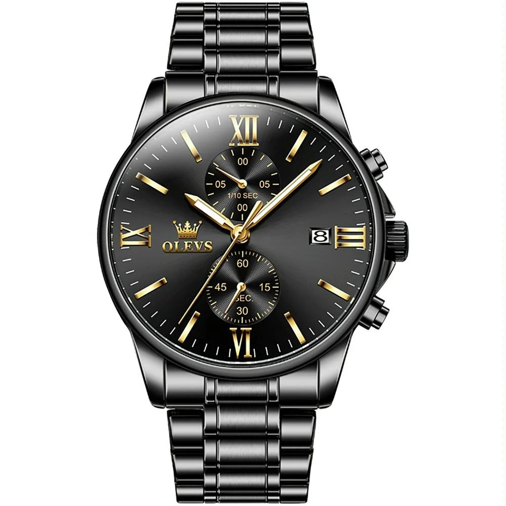 Waterproof Men Chronograph Quartz Watch with Luminous Dial