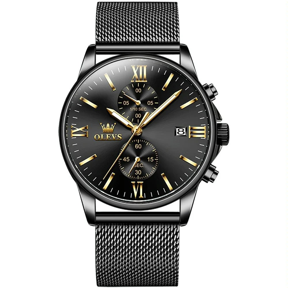 Waterproof Men Chronograph Quartz Watch with Luminous Dial
