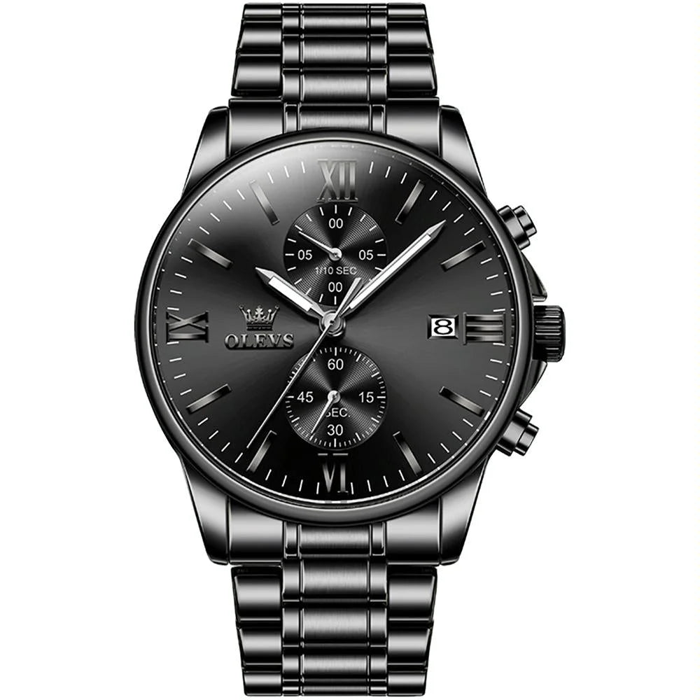 Waterproof Men Chronograph Quartz Watch with Luminous Dial