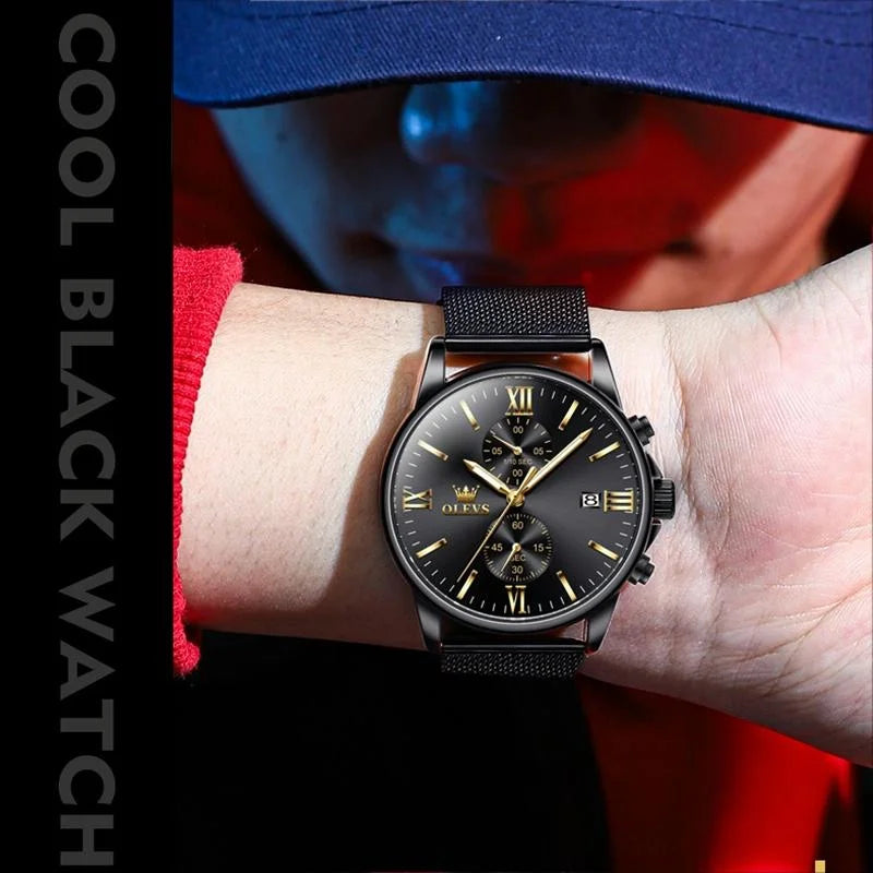 Waterproof Men Chronograph Quartz Watch with Luminous Dial