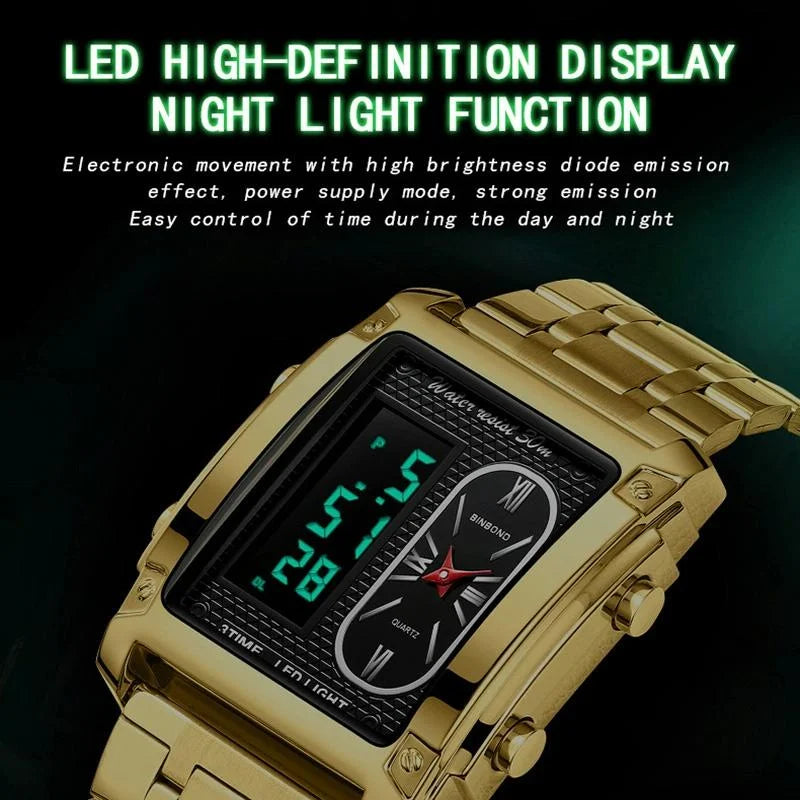 Waterproof Men Led Quartz Watch - Multifunctional Luminous