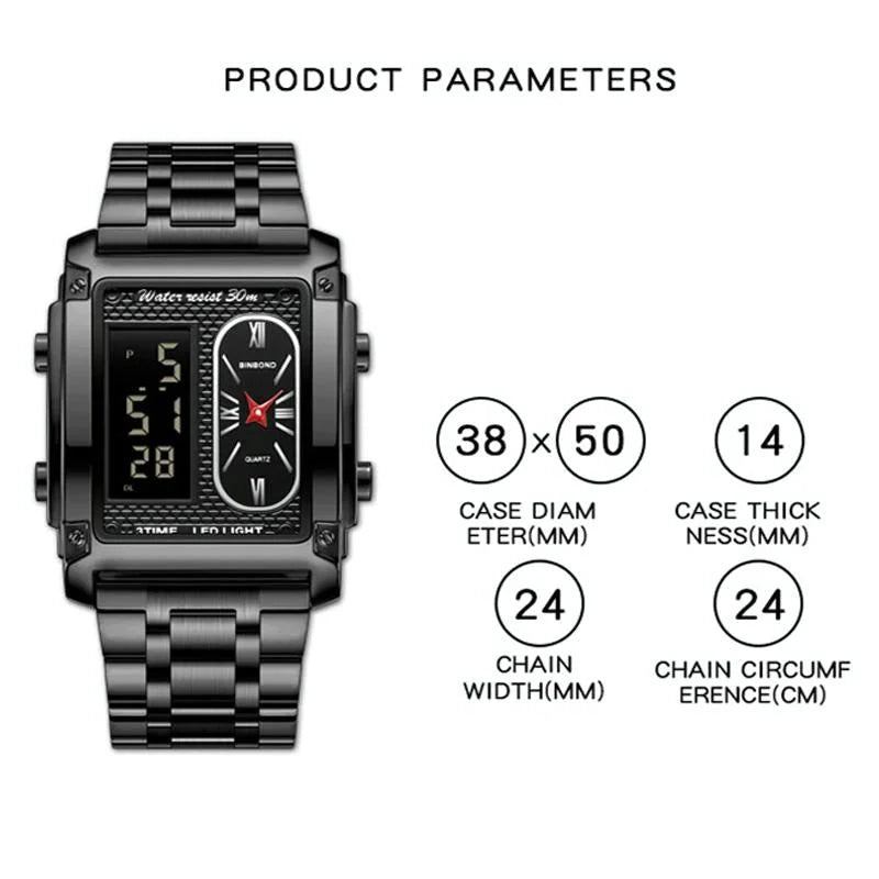 Waterproof Men Led Quartz Watch - Multifunctional Luminous
