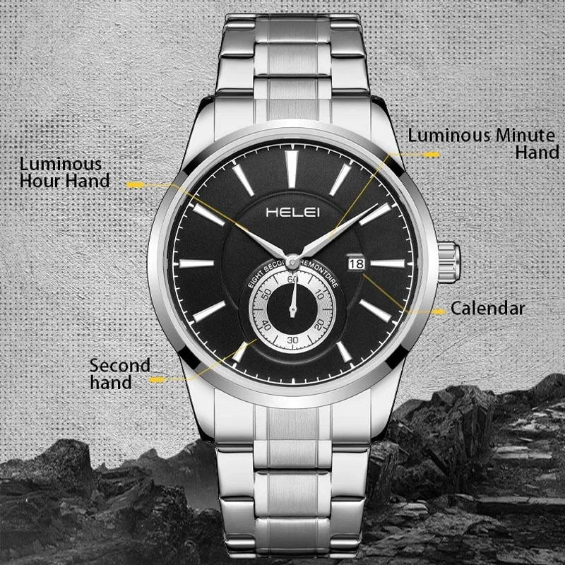 Waterproof Men Quartz Watch with Night Light - H9009b-g